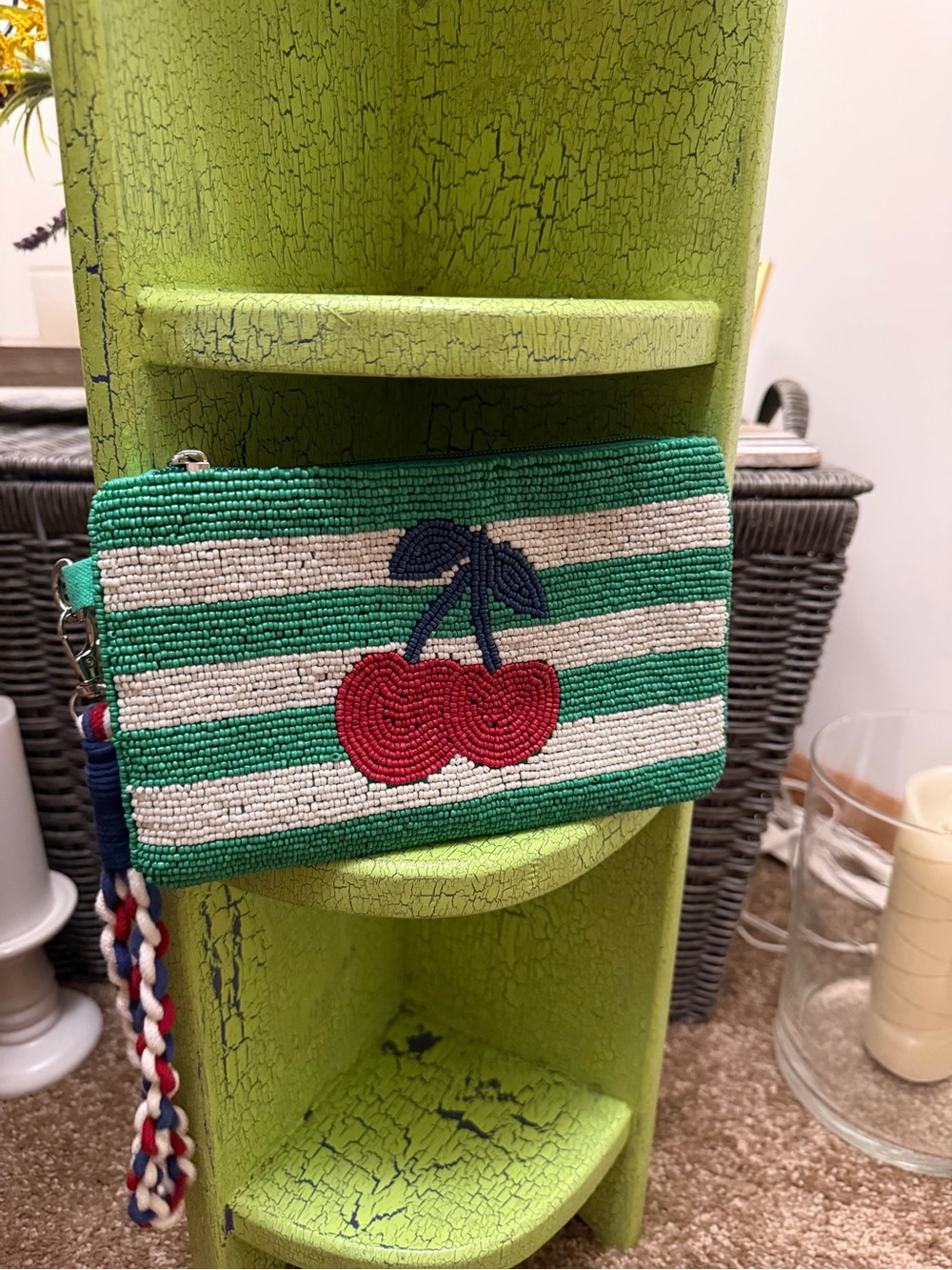 Set Viral Hand Beaded Cherry Slide Sandal Wristlet Zip Pouch Women Size 7 8 9 - Picture 7 of 14